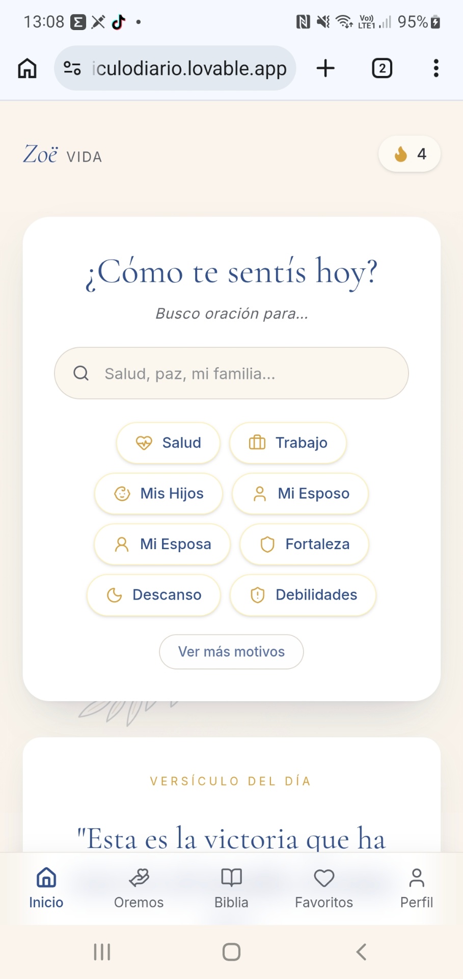 Vista previa de la app ZoeVida